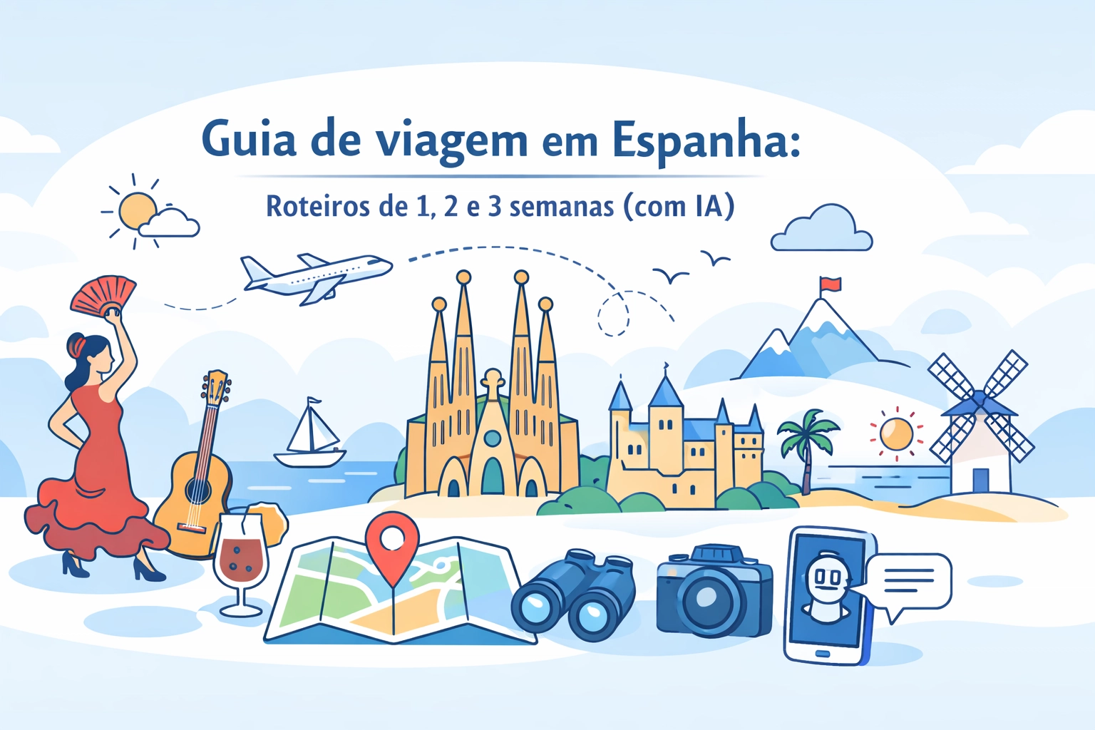 Guia de viagem em Espanha: Roteiros de 1, 2 e 3 semanas (com IA), guia de viagem sobre Espanha