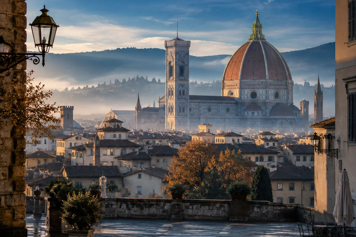 La coupole du Duomo de Florence par un matin brumeux de novembre (image générée par IA)